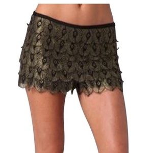 Haute Hippie black gold lace shorts- peacock lace shorts. Small